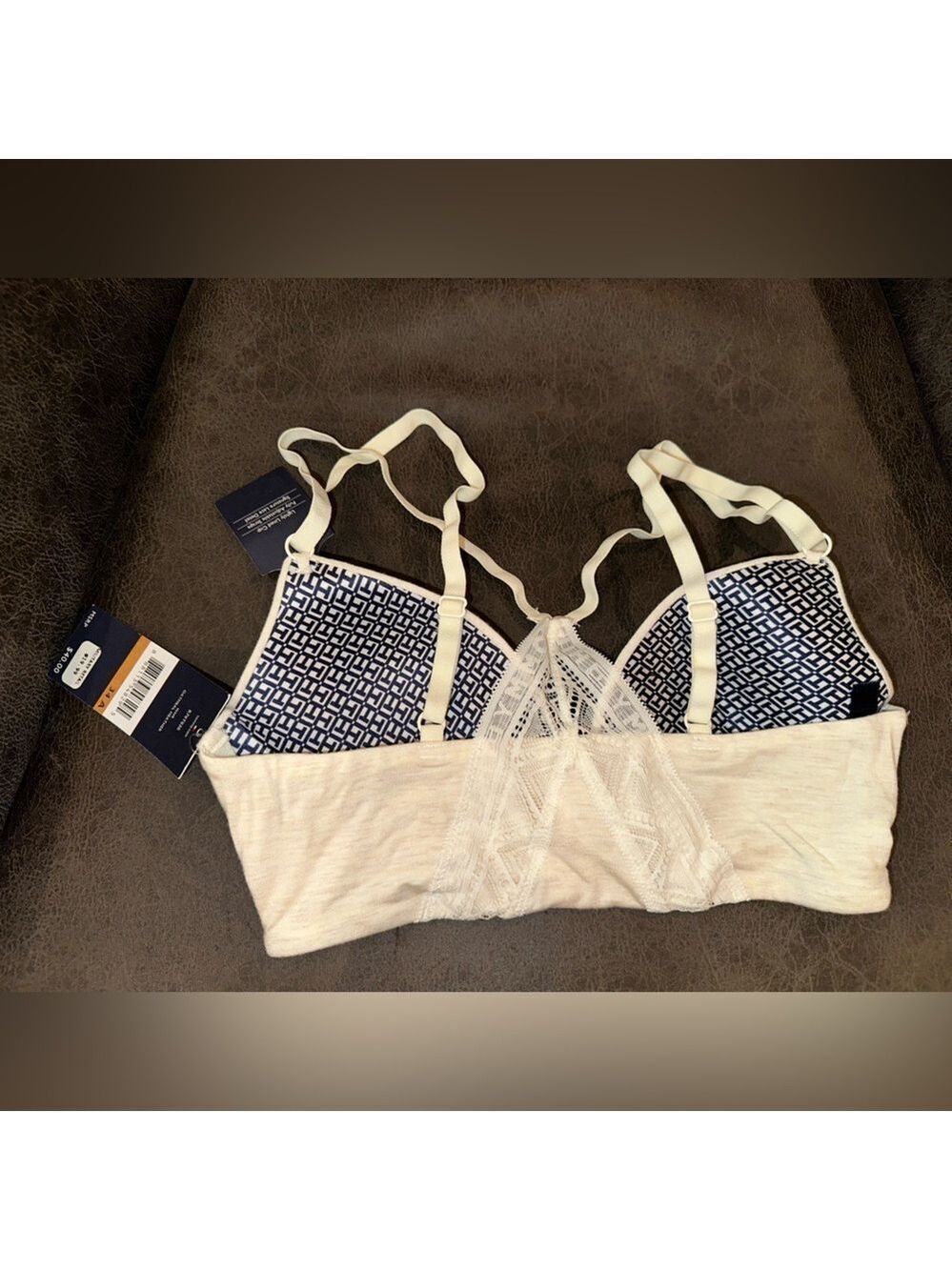 TOMMY HILFIGER OATMEAL HEATHER LIGHTLY LINED SIGNATURE LACE WIRE FREE BRA 34D - Picture 4 of 4